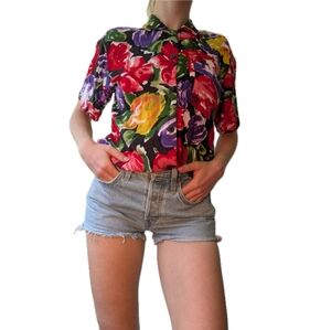 Vintage 80s Multicolor Rayon Top